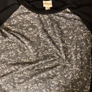 Self Esteem Black Raglan Top with Silver Lace Print